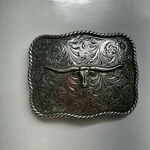 Silver Western Belt Buckle with Bull Design
